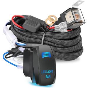 Nirider Wiring Harness 1 Lead, 12V 40A Rocker Switch Relay Fuse Nylon Wiring Harness Kit for LED Light Bars Fog Lights Work Lights Driving Lights Offroad LED Pods Wire Kit for Truck UTV ATV Boat