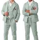 Retro Linen Boys Suit Slim Fit 5 Piece Sets Kids Wedding Outfit Linen Suits Casual Drawstring Tuxedo Set for Boy (S)