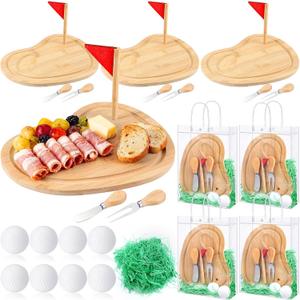 4 Sets 25 Pcs Golf Cheese Board Gifts Set Golf Tournament Prizes Charcuterie Wood Board 9.8" x 7.7" with Knives for Golfer Gifts Birthday Party Supplies Tournament Prizes