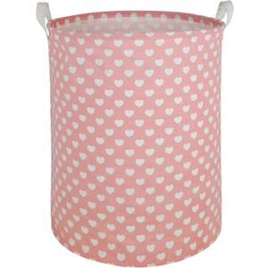 Pink Laundry Basket Kids Hamper Storage Bins Girls Nursery Hamper Waterproof Organizer Toy Box Large Canvas Collapsible Chest for for Bedroom, Clothes Organizer Basket, Toys Bin, Room Decor