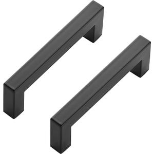 Ravinte 15 Pack Black Cabinet Pulls 4 Inch Square Cabinet Handles Matte Black Kitchen Hardware for Cabinet Square Drawer Pulls (4 In Hole Centers)