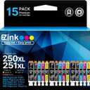 E-Z Ink Compatible Ink Cartridges Replacement for Canon 250 251 XL PGI-250XL CLI-251XL to use with PIXMA MX922 MX920 IX6820 MG5520 MG7520 IP8720 MG6620 MG6320 MG7120 (15 Pack)