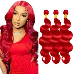 1B Bundles Human Hair Wave Wave Bundles Human Hair 26 28 30 Inch Brazilian Virgin Natural Black Water Wave Bundles Human Hair Extensions 50 Gram Per Bundle, Red BD