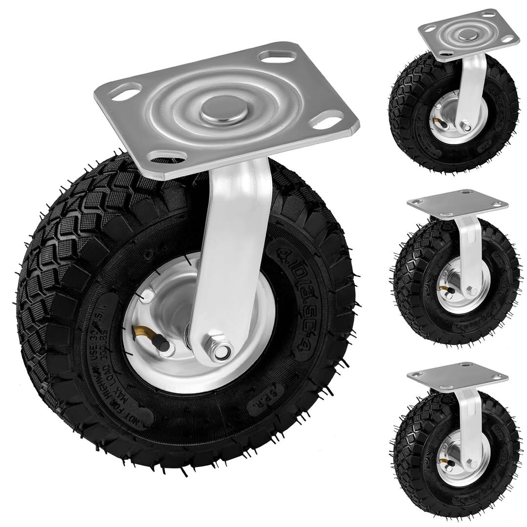 Pneumatic Casters Wheels 8 Inch 4PCS 2 Swivel & 2 Rigid for Workbench