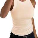 GEMBERA Womens Sleeveless Racerback High Neck Casual Basic Cotton Ribbed Fitted Tank Top (Large, Nude)