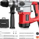 AOBEN 1-1/4 Inch SDS-Plus Rotary Hammer Drill with Vibration Control and Safety Clutch,10 Amp Heavy Duty Demolition Hammer for Concrete-Including 3 Drill Bits, Flat Chisels, Point Chisels