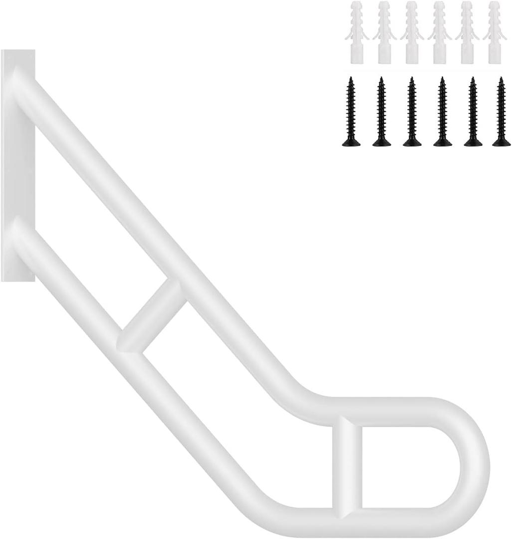 Upgraded Wall Mount Handrails for Outdoor Steps, 25.2" Long Sturdy Metal Stair Railing, Bent White Grab Hand Rail for Elderly Kids Disabled, Suit for 1 to 3 Garage, Garden, Porch Steps