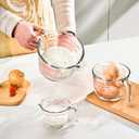 KOMUEE 4 Piece Glass Measuring Cups Set, 5 Oz, 1-Cup, 2-Cup, 4-Cup Liquid Measuring Cups with Lids for Kitchen, Freezer and Microwave Safe