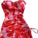 Milumia Women's Tie Dye Drawstring Halter Mini Dress Asymmetrical Hem Backless Short Dresses Red Small