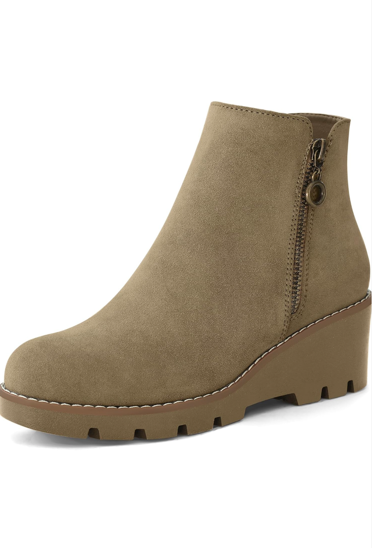 mysoft Women's Ankle Boots Zipper Wedge Booties Lug Sole 8