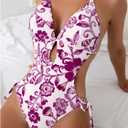 OYOANGLE Women's Floral Print Halter Neck One Piece Swimsuits Cut Out tie Backless Bathing Suit Beach Monokini (XL)