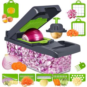 Vegetable Chopper, Multi-Functional 14 in 1 Food Chopper With 3 Blades and 5 Blades for Cutting Onions, Carrots, Tomatoes, Fruits