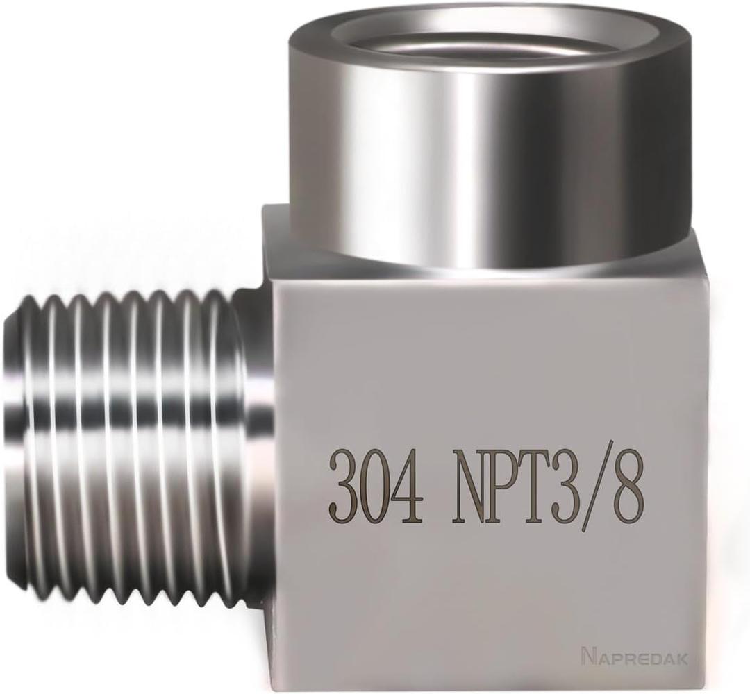 90 degree elbow pipe fitting NPT 3/8 male to NPT 3/8 female Forged street elbow, stainless steel high pressure hose elbow fitting for pressure gauge, 4350 psi, 1 pc