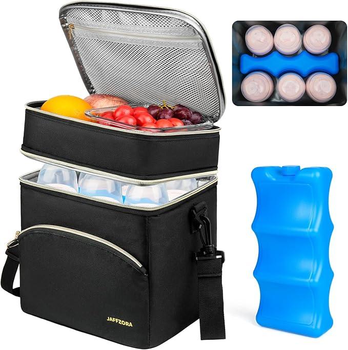 Breastmilk Cooler Bag with Ice Pack, Insulated Baby Bottle Tote Bags Fits 6 Baby Bottles Up to 9 Ounce, Double Layer Breastmilk Case