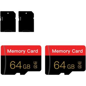 2 Pack Micro Memory Card 64 GB with Adapter, C10/UHS-I/A1, TransFlash Card, TF Card for Camera, Smartphone, Tablet, Drone (Red 64GB *2)