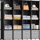 HOMIDEC Closet Organizers and Storage, 16 Cube Storage Organizer, Closet Organizer Bookshelf Cubes Shelves for Clothes, Bedroom, Kids Room, Bathroom, Wardrobe, Garment Racks, Black (X-Large)