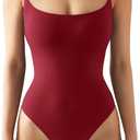 SUUKSESS Women Sexy Square Neck Thong Bodysuit Backless Cami Bodysuit Top (Medium, Red)
