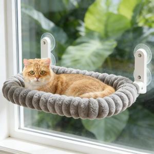 Zoratoo Cat Window Perch with Bolster, Cordless Foldable Cat Window Hammock with Strong Suction Cups & Metal Frame, Machine Washable Pet Bed for Indoor Cats (Gray, Medium)