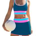 popvil High Waisted Bikini Sets for Women Tummy Control Swimsuits 3 Piece Bathing Suits Neon Swimwear with Skirt 2026 Darkblue, Large