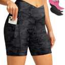 Women's Bike Shorts 4D Padded Cycling Shorts Crossover Waist Biking Shorts with Pockets Bicycle Riding (Large, Camo Black)