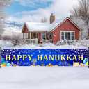 Happy Hanukkah Banner 8x2 ft Large Blue Hanukkah Backdrop Outdoor Yard Decorations Party Supplies