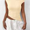 PRETTYGARDEN Womens Off The Shoulder Y2K Tops 2026 Summer Sleeveless Asymmetrical Ruched Going Out Tank Top Fashion Clothing (S)