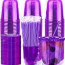 12oz Disposable Stemless Glasses with Flat Lids and Straws,PET Disposable Drinking Cups,Clear Plastic Wine Glasses for Parties Birthday,Wedding,Meeting,Christmas Party Supplies. (50, Purple)