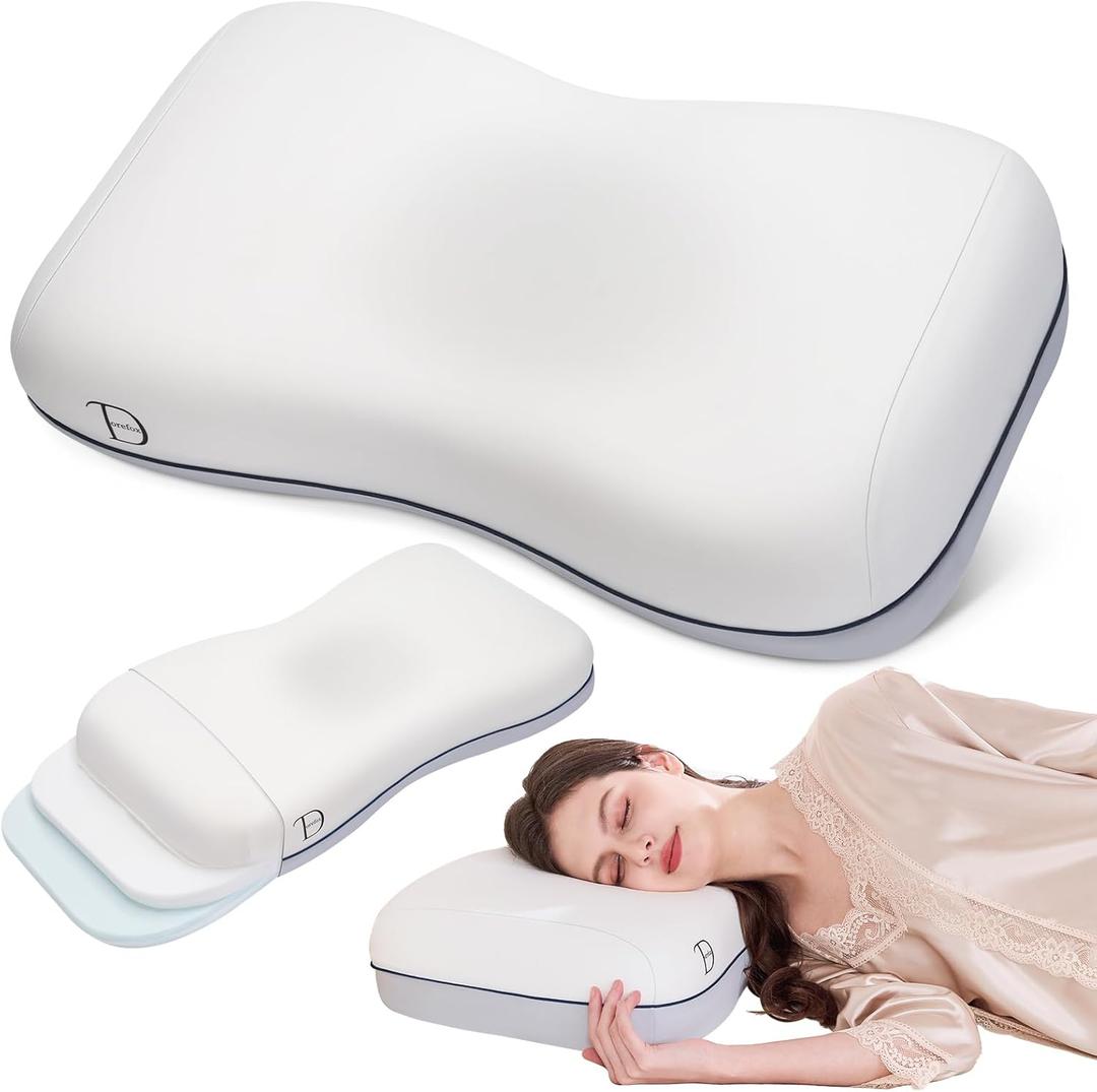 Cervical Neck Pillow for Neck Support, Adjustable Memory Foam Pillow with Customizable Height and Firmness for Side, Back, Stomach and CombSination Sleepers, White 1 pcs
