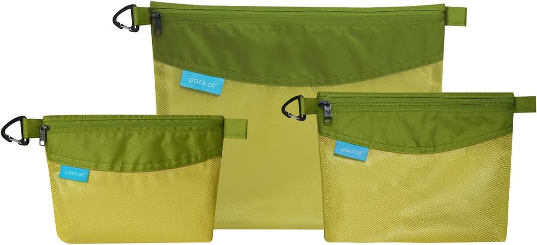 pack all 3 Pcs Water-resistant Material Zipper Pouch Set, Mesh Zipper Bags for Storage, Travel, Office (Green)