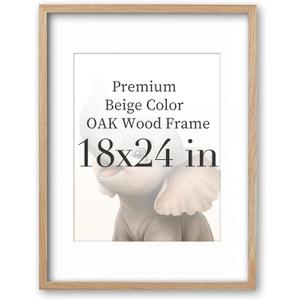 UPWOIGH Beige Solid Oak Wood Picture Frame, 18 x 24 Inch, 16 x 20 Mat