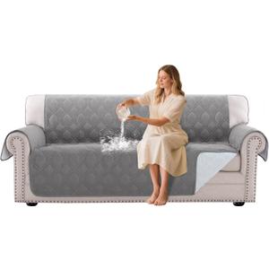 Turquoize 100% Waterproof Sofa Covers Couch Cover for 3 Cushion Couch Triple Non-Slip Sofa Slipcover Washable Furniture Protector for Pets, Kids, Dog (Sofa 70", Light Gray)