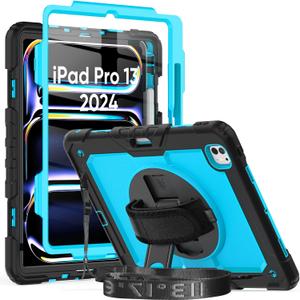 Herize Case Compatible with iPad Pro 13 Inch Case M4 with Screen Protector Pen Holder | Case for iPad Pro 7th Gen Model A2925/A2926/A3007 | Heavy Duty Rugged Case W/Stand Hand Shoulder Strap (Case for iPad Pro 13 Inch, Navy Blue)