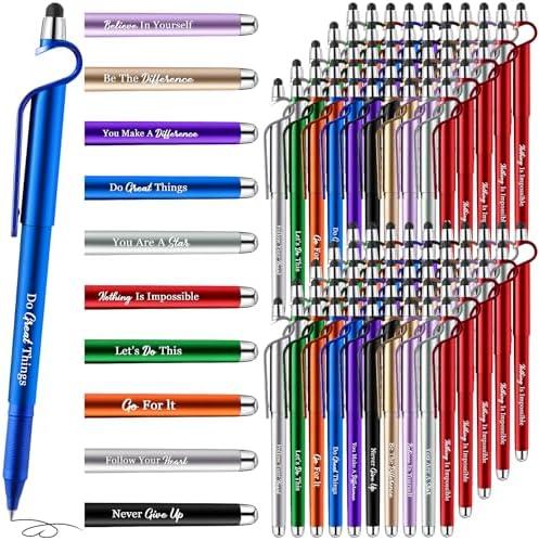 Sayglossy 100 Pcs Inspirational Pens Bulk Motivational Ballpoint Pen with Writing Touch Screen and Mobile Phone Stand 3-in-1 for Office School Supplies Inspirational Gifts (Multicolor)