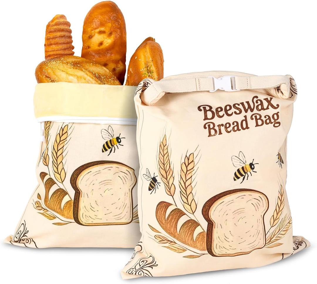 2 Pack Reusable Beeswax Bread Bags for Sourdough, 17 in x 13 in Bread Bags for Homemade Bread, XL Natural Beewax Lined Bread Bag, Freezer Friendly Freshness Preservation for Food Storage