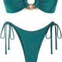 ZAFUL Metal Ring Bandeau Bikini Set Tie Side Bathing Suit High Cut 2 Piece Swimsuit Cutout Swimwear M