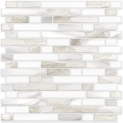 STICKGOO Thicker Design Peel and Stick Tile Backsplash, 12”×12”Stick on Backsplash for Kitchen, Self Adhesive Tile for Kitchen Backsplash and Bathroom(10 Sheets,Beige & White)