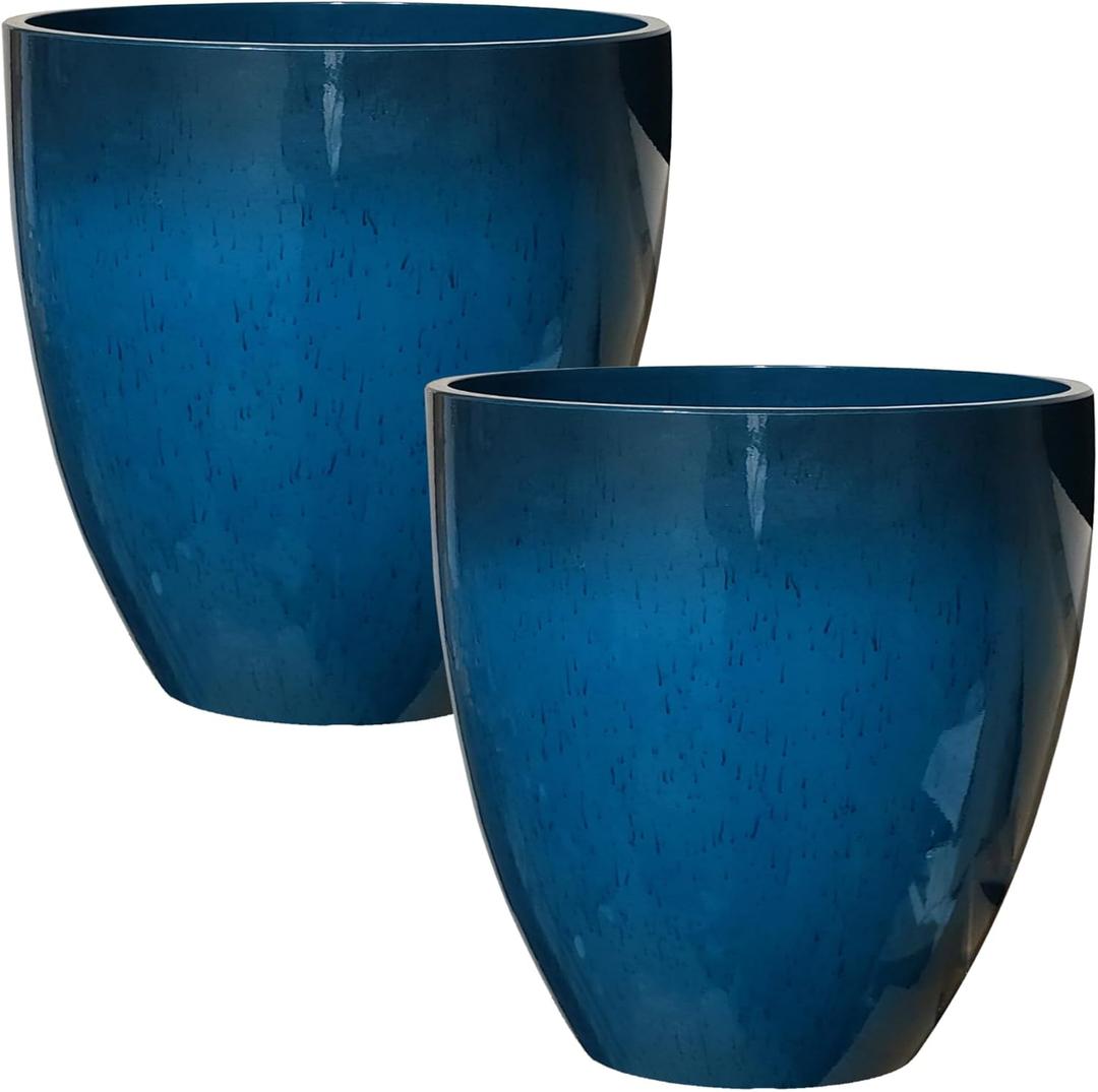 RUBBER BOND 2-Pack Plastic Planter Pots, 12-Inch Height, Round Shape, Blue Glossy Finish  Lightweight and Weather-Resistant Flower Pots for Indoor and Outdoor Use