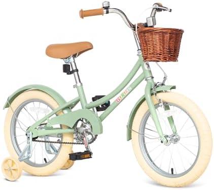 Bixike Retro Design Girls Bike 14 16 18 Inch Cruiser Bicycle with Basket & Training Wheels for 3-13 Years Old Kids, 20 24 26 Inch with Kickstand for Youth Over 6 Years Old, Multiple Colors