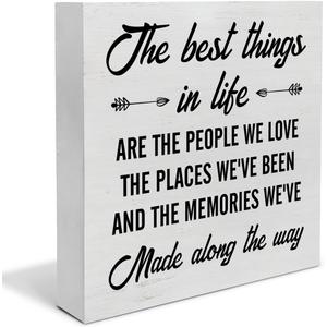 the Best Things in Life are the People We Love Wood Box Sign Decor Desk Sign Wooden Box Block Sign Gifts for Friends Family, Home Office Shelf Wall Decoration