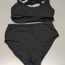 Herseas Women 2 Piece High Waisted Bikini Sets Seashell Textured Tie Strap Swimsuits Bathing Suit Beach Summer Outfits (Medium, Black)