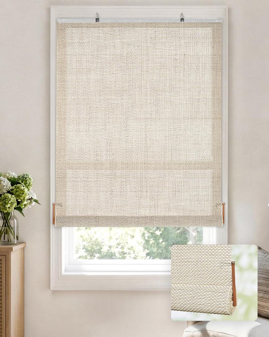 LazBlinds Manual Roll-up Bamboo Blinds, 37" W x 72" H, Star-Off White