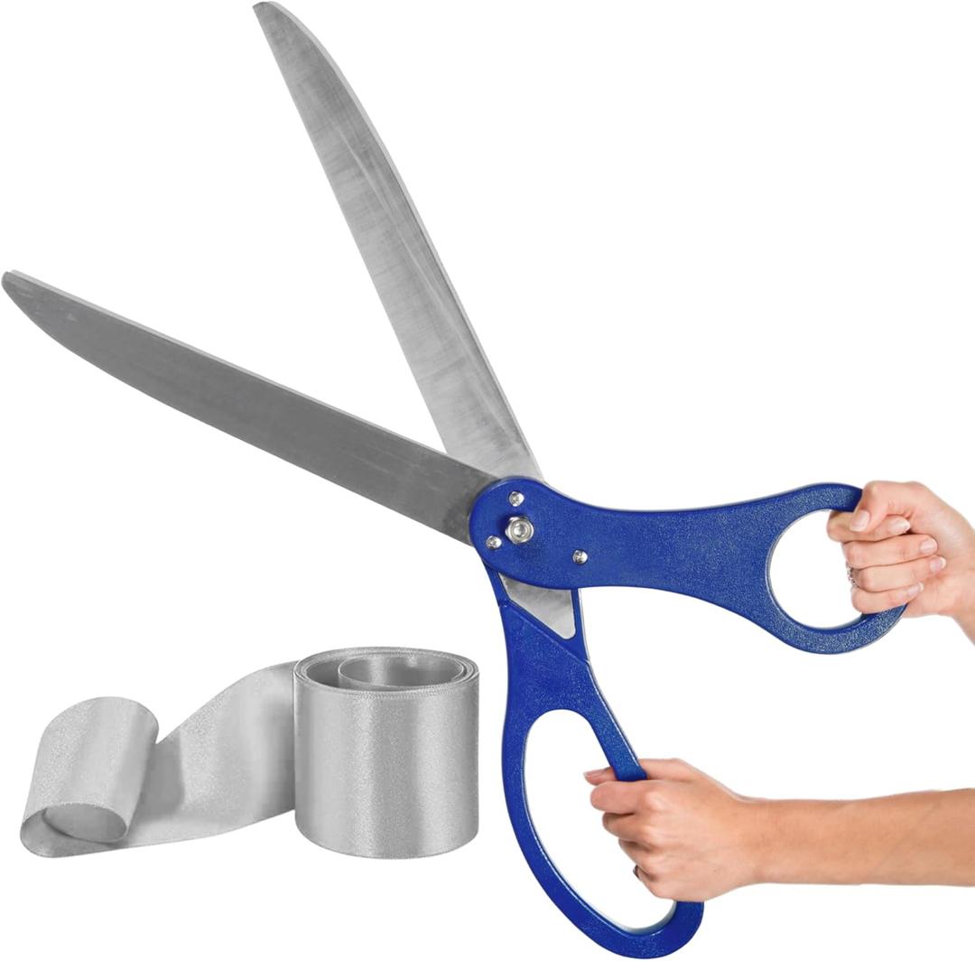 Blue Ribbon Cutting Ceremony Kit  Giant Scisors Prop Blue 25 Inch Gigantic Scissors For Grand Opening Ribbon And Scissors 25'' For Ceremonies & Special Events Grand Opening Supplies