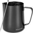 Milk Frothing Pitcher, 20oz Stainless Steel Milk Frother Cup Steaming Pitcher, Coffee Bar Cappuccino Espresso Machine Accessories Barista Tools, Metal Pitcher Milk Jug with Latte Art Pen, Matte Black
