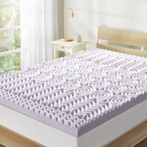 Mellow 3 Inch 5-Zone Memory Foam Mattress Topper, Soothing Lavender Infusion, Dorm Essentials, Queen