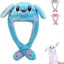 Bunny Hat, Ear Moving Jumping Funny Plush Cap for Cosplay Dress Up Party Holiday, Easter Rabbit Ear Flap Cap