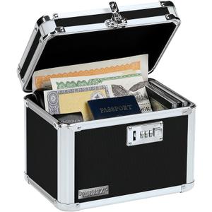Vaultz Secure Security Lock Boxes - Safe Combination Lock Box, Storage for Documents, Valuables, Medicine & Money - 9.88 x 7.75 x 7 Inch - Black/Chrome