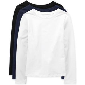 The Children's Place baby girls And Toddler Short Sleeve Basic Layering T-shirt T Shirt, Black/ Tidal/ White 3 Pack, 3T US