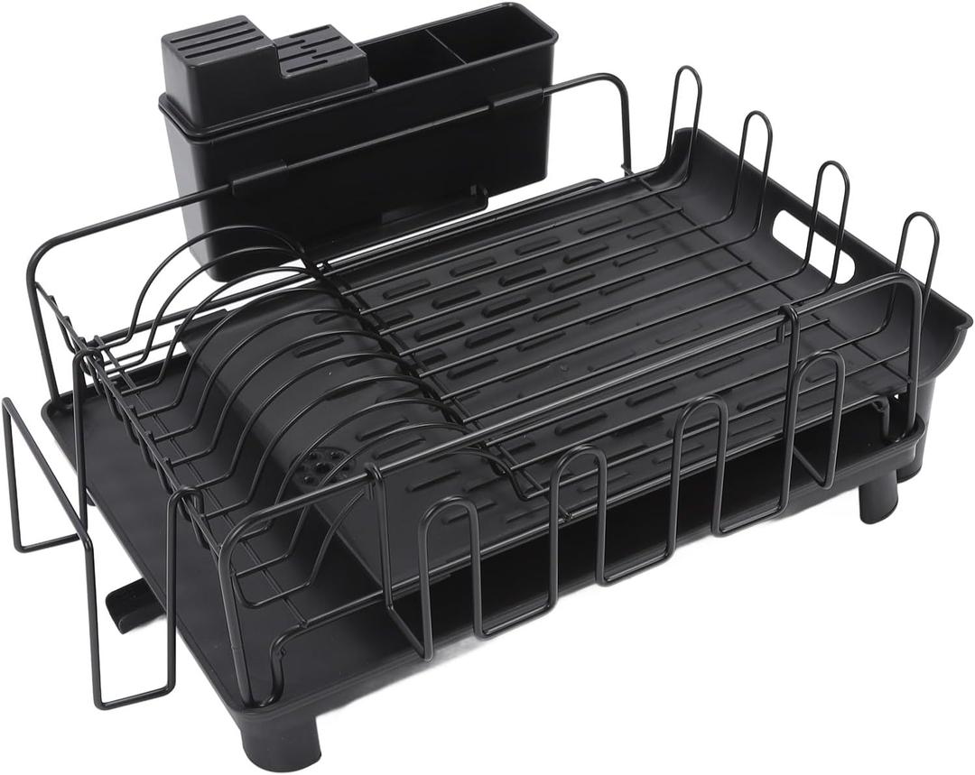 Retractable Dish Rack, Multifunctional Large Capacity Expandable Dish Drainer, Dish Drying Rack Expandable Dish Racks for Kitchen Counter Black