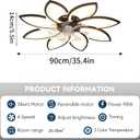 35'' Ceiling Fans With Lights And Remote, Modern Low Profile Ceiling Fans 6 Speed Quiet Reversible Motor, Flush Mount LED Fan Light, Stepless Dimmable for Bedroom/living room/Kids Room (Black)