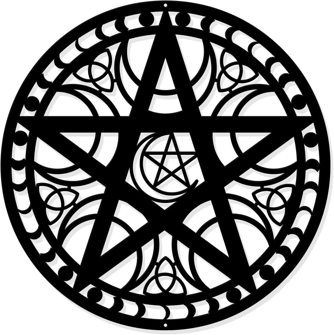 NBEADS Triple Moon Wall Art, 11.8" Black Metal Wall Hanging Decor Pentagram Silhouette Wall Art Wiccan Decor for Bedroom Living Room Office Kitchen Christmas Wall Decoration
